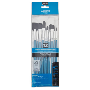 TASCHE 12 AQUARELLPINSEL rund Nr. 1, 4, 6, 8, Plotter Nr. 2, Flach Nr. 6, 8, 12, Fächer Nr. 6, Filbert Nr. 10,