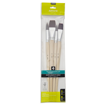 SET OF 4 LONG HANDLE BRUSHES – FLAT AND ROUND – BROWN POLYAMIDE